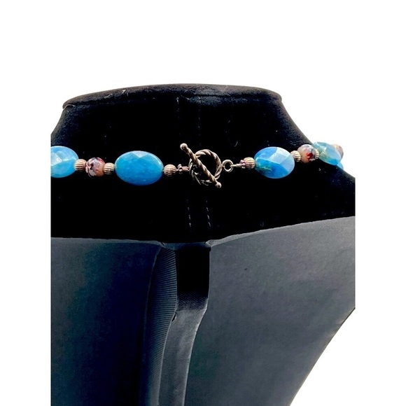 Blue Beaded Necklace & Bracelet Set For Women Opalite & Glass Beads - Picture 4 of 7